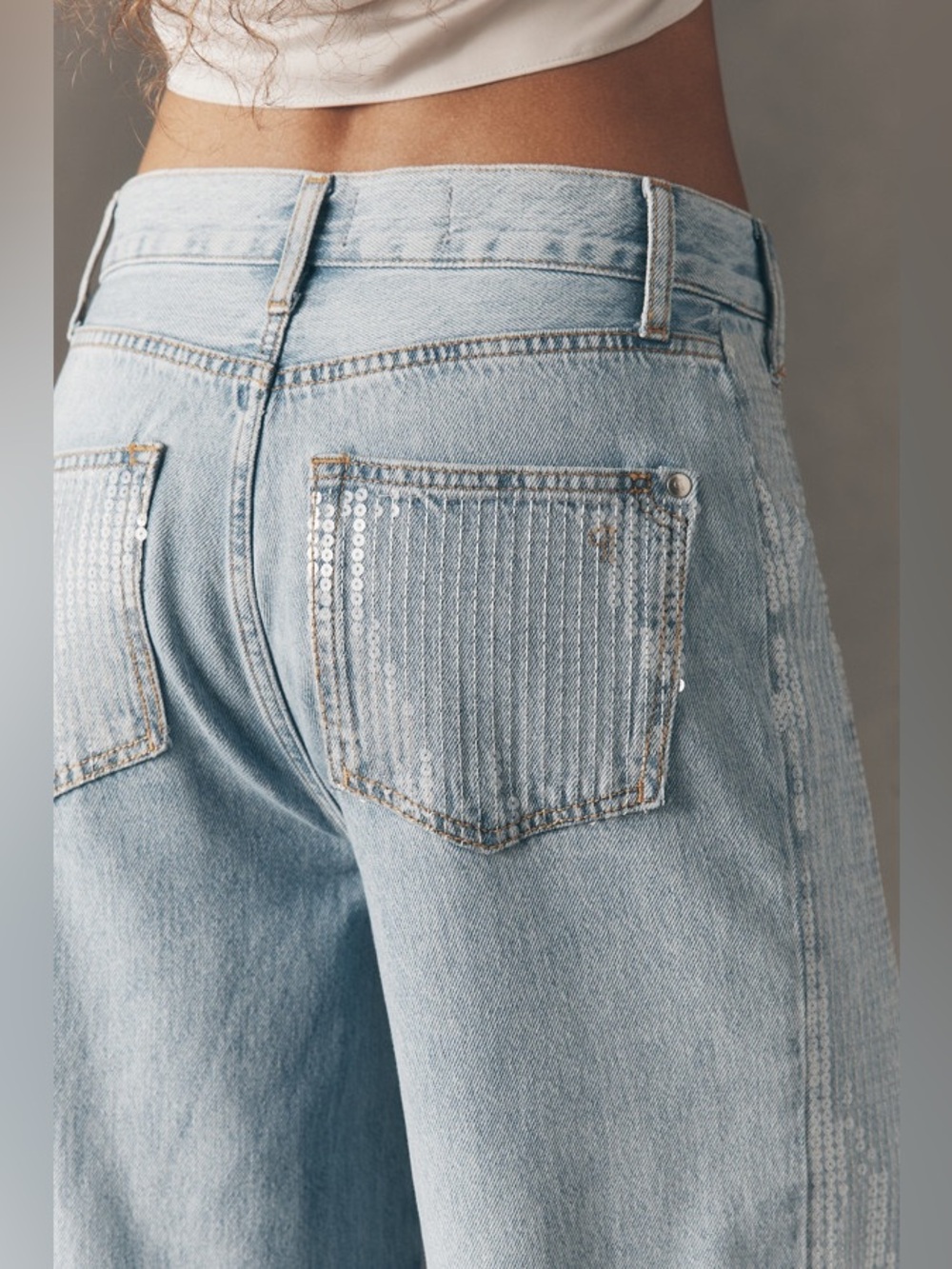 PILCRO Sequin Skater High-Rise Wide-Leg Jeans - Picture 3 of 5